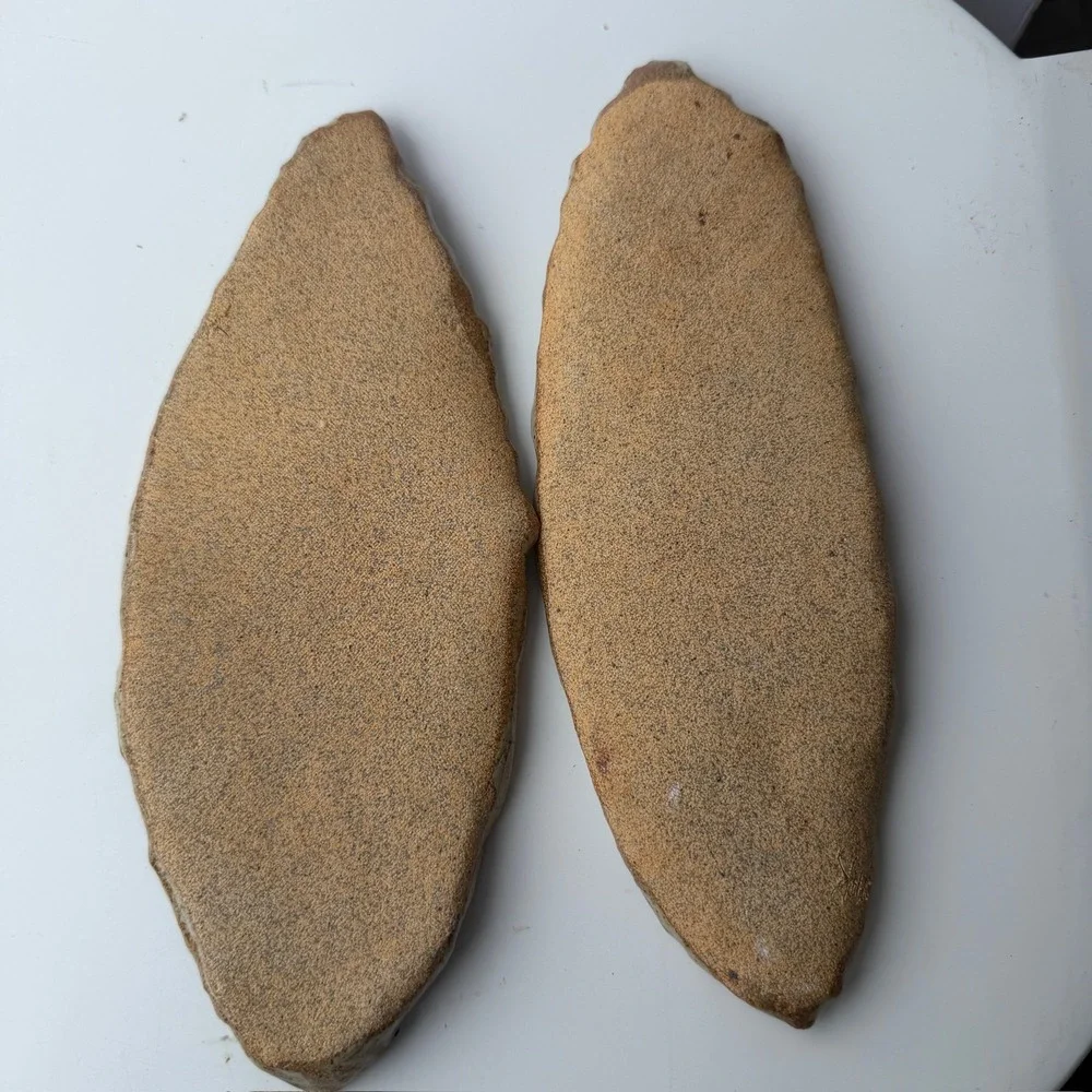 Set of 2 Artisan Handmade Pottery Leaf Trays Brown Cream Glaze Signed Ceramic